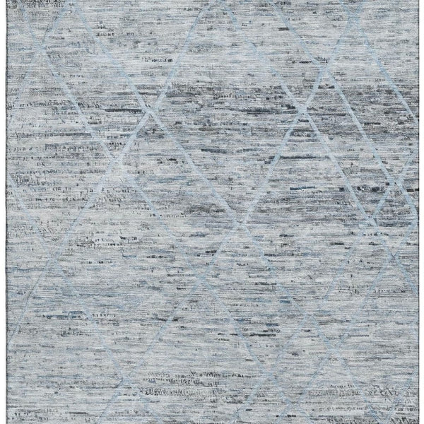 HomeRoots 9' Abstract Geometric Area Rug in Blue-Gray & Silver | Washable, UV-Protected, Non-Slip Design 696325