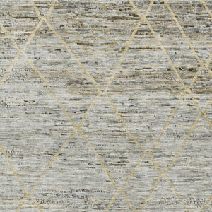 HomeRoots 5' Pewter Beige & Gold Abstract Geometric Washable Area Rug with UV Protection for Modern Spaces 696328