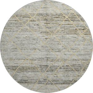 HomeRoots 8' Stylish Pewter Beige and Gold Abstract Round Rug – Washable, UV-Protected, Family-Friendly Design 696329