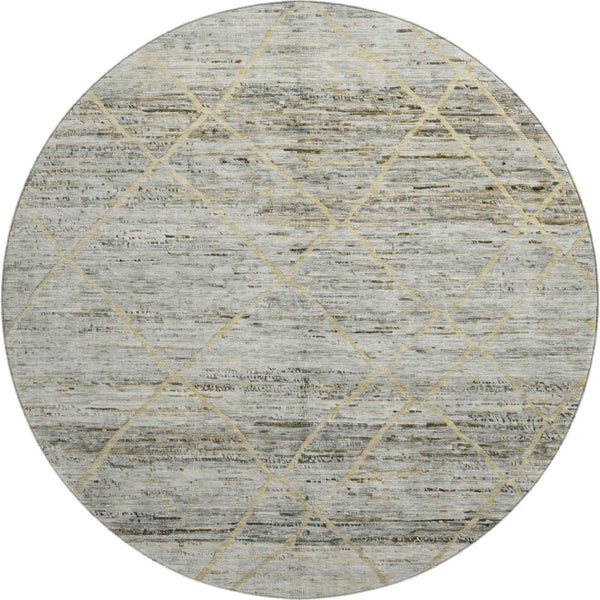 HomeRoots 8' Stylish Pewter Beige and Gold Abstract Round Rug – Washable, UV-Protected, Family-Friendly Design 696329