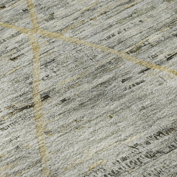HomeRoots 8' Stylish Pewter Beige and Gold Abstract Round Rug – Washable, UV-Protected, Family-Friendly Design 696329