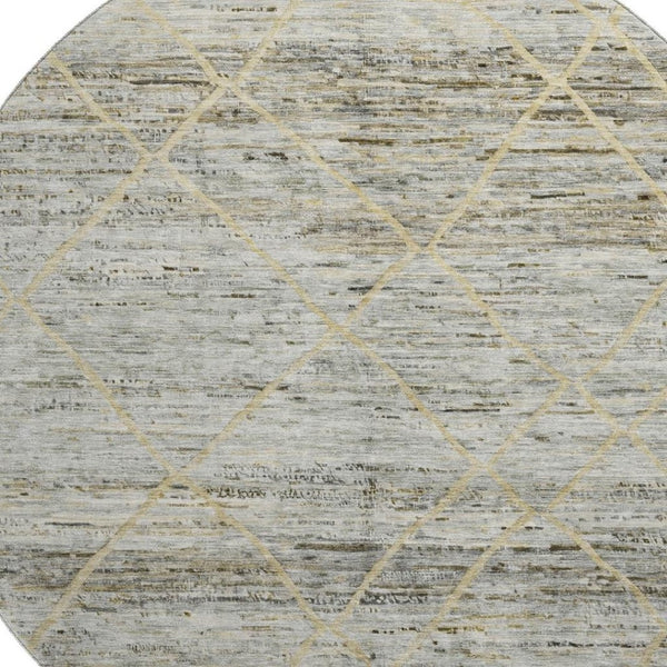 HomeRoots 8' Stylish Pewter Beige and Gold Abstract Round Rug – Washable, UV-Protected, Family-Friendly Design 696329
