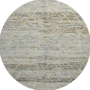 HomeRoots 8' Stylish Pewter Beige and Gold Abstract Round Rug – Washable, UV-Protected, Family-Friendly Design 696329