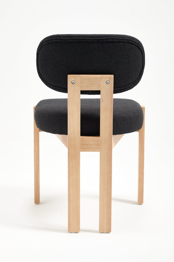 English Elm Wooden Wingback Dining Chairs Chenille Upholstered Set for Farmhouse Kitchen Black W3244P457877