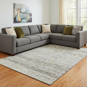 HomeRoots 8' X 10' Stylish Pewter Beige & Gold Abstract Geometric Area Rug - Washable, Stain Resistant, UV Safe! 696330