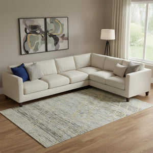 HomeRoots 10' X 14' Elegant Pewter Beige & Gold Abstract Geometric Washable Area Rug with UV Protection 696332