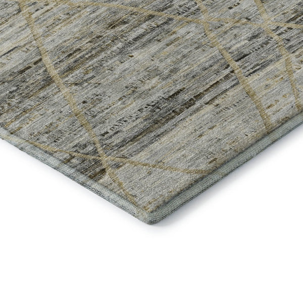 HomeRoots 10' X 14' Elegant Pewter Beige & Gold Abstract Geometric Washable Area Rug with UV Protection 696332
