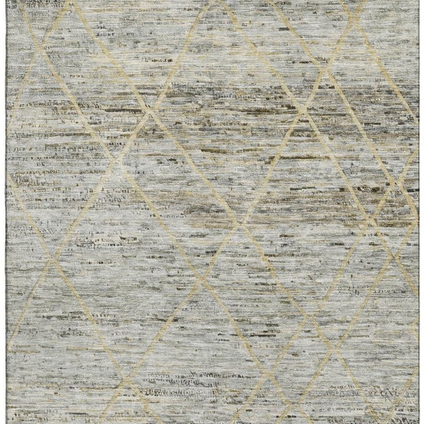 HomeRoots 10' X 14' Elegant Pewter Beige & Gold Abstract Geometric Washable Area Rug with UV Protection 696332