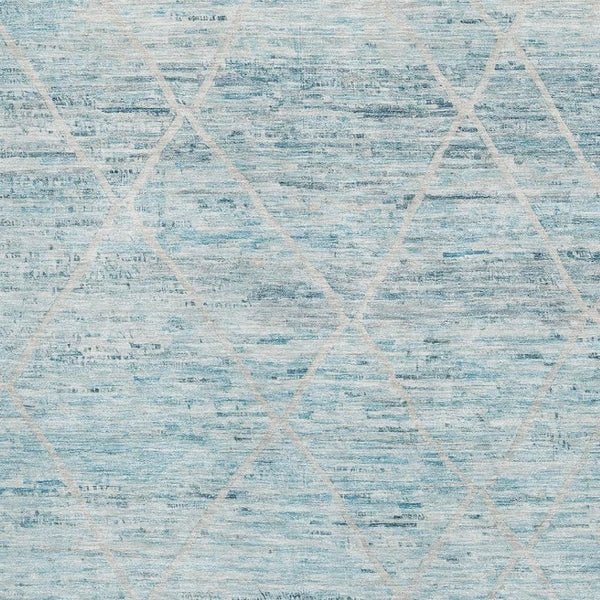 HomeRoots 5' X 8' Teal Beige Ivory Abstract Geometric Rug - Washable, UV Protected, Non-Slip & Durable Design 696334