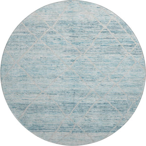 HomeRoots 8' Teal Beige and Ivory Abstract Geometric Round Rug - Washable, UV Protected & Non-Slip Design 696335