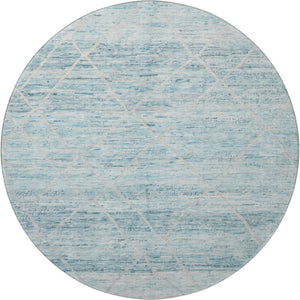 HomeRoots 8' Teal Beige and Ivory Abstract Geometric Round Rug - Washable, UV Protected & Non-Slip Design 696335