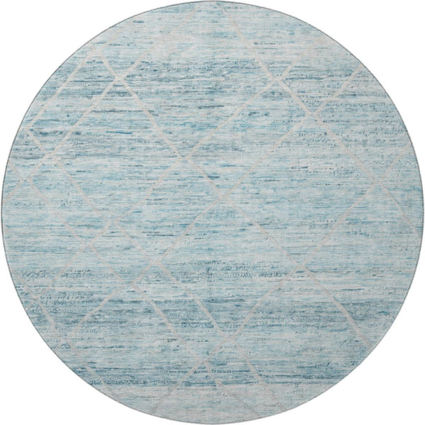 HomeRoots 8' Teal Beige and Ivory Abstract Geometric Round Rug - Washable, UV Protected & Non-Slip Design 696335