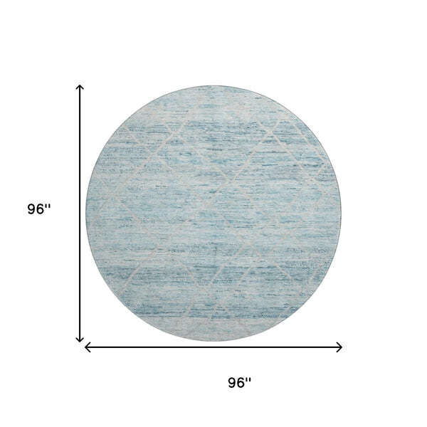 HomeRoots 8' Teal Beige and Ivory Abstract Geometric Round Rug - Washable, UV Protected & Non-Slip Design 696335
