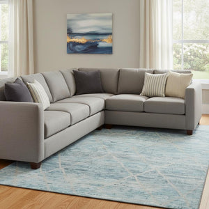 HomeRoots 8' X 10' Teal Beige and Ivory Abstract Geometric Area Rug - Washable, UV-Protected, Pet-Friendly! 696336