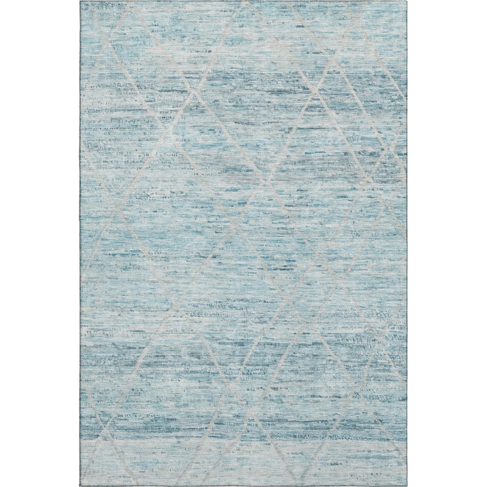 HomeRoots 9' X 12' Teal Beige Ivory Abstract Geometric Area Rug - Stylish, Washable, UV-Protected, Durable Design 696337