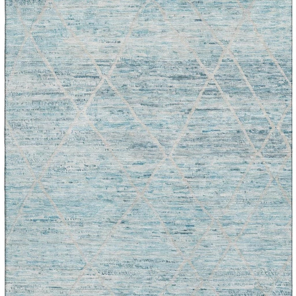 HomeRoots 9' X 12' Teal Beige Ivory Abstract Geometric Area Rug - Stylish, Washable, UV-Protected, Durable Design 696337