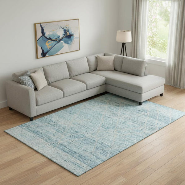 HomeRoots 10' Teal Beige Ivory Abstract Geometric Washable Area Rug – Durable, UV Protected & Stain Resistant! 696338
