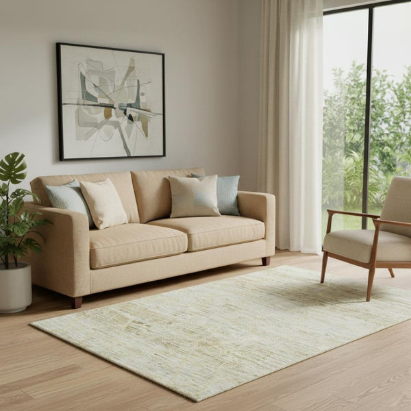 HomeRoots 5' Stylish Wheat Beige & Gold Abstract Geometric Washable Area Rug with UV Protection & Non-Slip Backing 696340