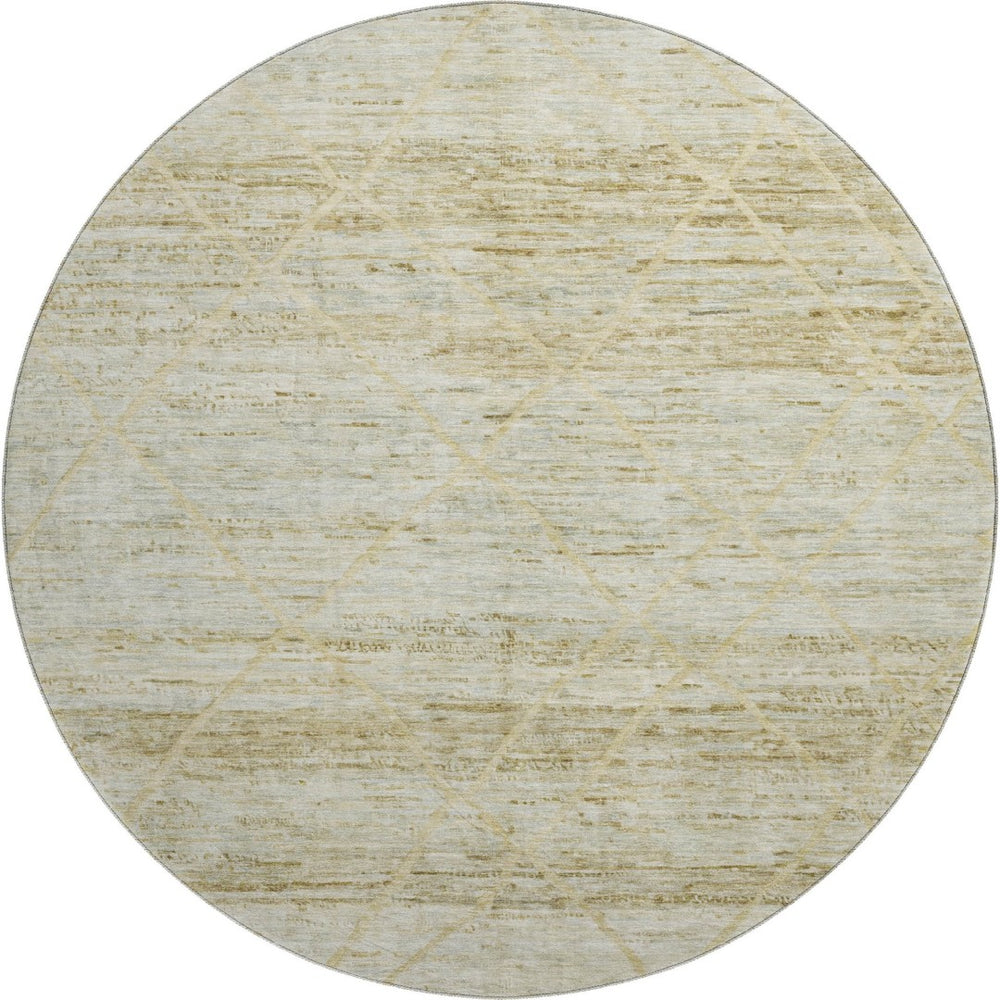 HomeRoots 8' Wheat Beige and Gold Abstract Round Rug - Washable, Stain-Resistant, UV Protected for Durability 696341