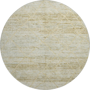 HomeRoots 8' Wheat Beige and Gold Abstract Round Rug - Washable, Stain-Resistant, UV Protected for Durability 696341