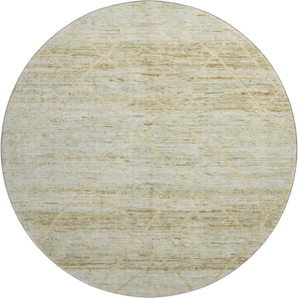 HomeRoots 8' Wheat Beige and Gold Abstract Round Rug - Washable, Stain-Resistant, UV Protected for Durability 696341