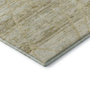 HomeRoots 8' Wheat Beige and Gold Abstract Round Rug - Washable, Stain-Resistant, UV Protected for Durability 696341