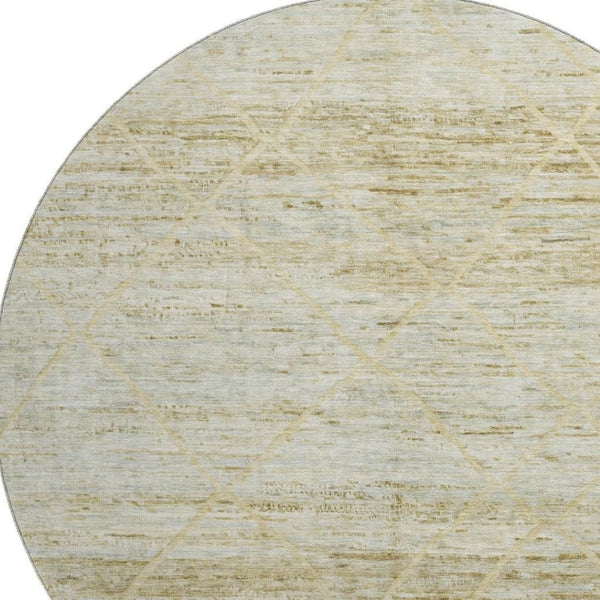 HomeRoots 8' Wheat Beige and Gold Abstract Round Rug - Washable, Stain-Resistant, UV Protected for Durability 696341