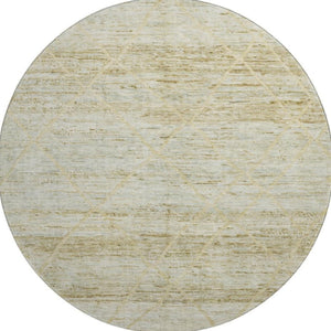 HomeRoots 8' Wheat Beige and Gold Abstract Round Rug - Washable, Stain-Resistant, UV Protected for Durability 696341