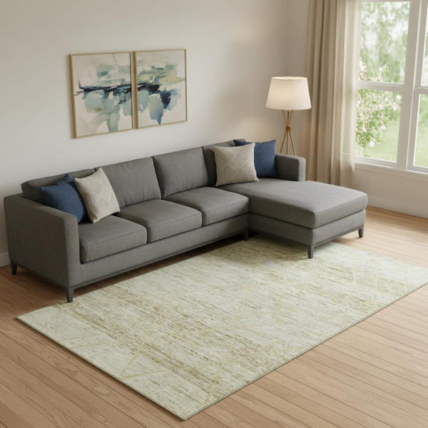 HomeRoots 10' X 14' Washable Wheat Beige & Gold Abstract Area Rug with UV Protection for Modern Spaces 696344