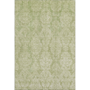 HomeRoots 5' Artichoke Green Beige Ivory Damask Washable Area Rug with UV Protection for Stylish Living Spaces 696346