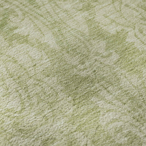HomeRoots 8' Elegant Artichoke Green Beige Ivory Damask Washable Round Rug with UV Protection & Stain Resistance 696347