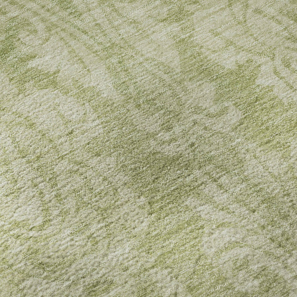 HomeRoots 8' Elegant Artichoke Green Beige Ivory Damask Washable Round Rug with UV Protection & Stain Resistance 696347