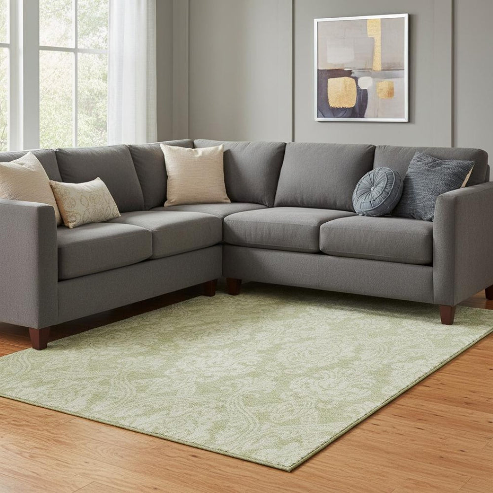 HomeRoots 8' X 10' Elegant Artichoke Green Damask Area Rug - Washable, UV Protected, Stain Resistant & Durable 696348