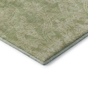 HomeRoots 8' X 10' Elegant Artichoke Green Damask Area Rug - Washable, UV Protected, Stain Resistant & Durable 696348