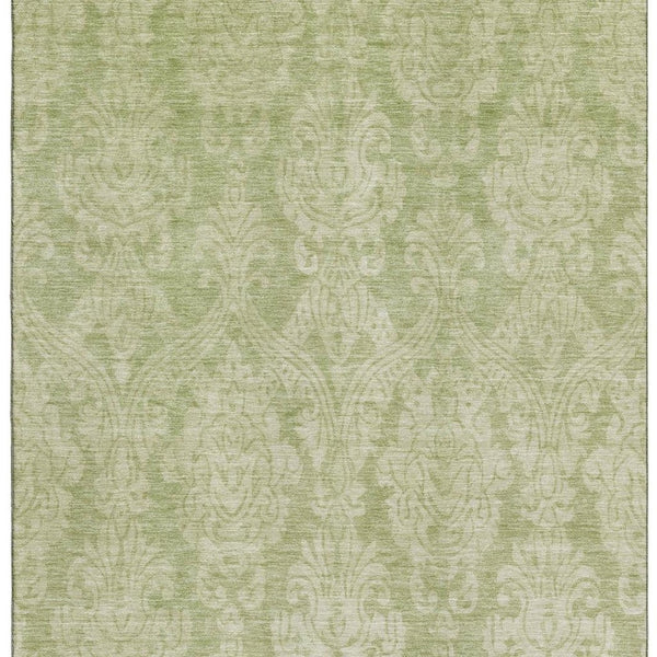 HomeRoots 8' X 10' Elegant Artichoke Green Damask Area Rug - Washable, UV Protected, Stain Resistant & Durable 696348