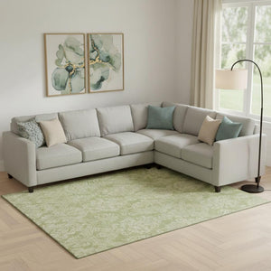 HomeRoots 9' X 12' Artichoke Green Damask Area Rug - Washable, UV Protected, Stylish for High-Traffic Homes 696349