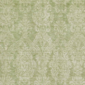 HomeRoots 9' X 12' Artichoke Green Damask Area Rug - Washable, UV Protected, Stylish for High-Traffic Homes 696349