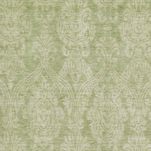 HomeRoots 9' X 12' Artichoke Green Damask Area Rug - Washable, UV Protected, Stylish for High-Traffic Homes 696349