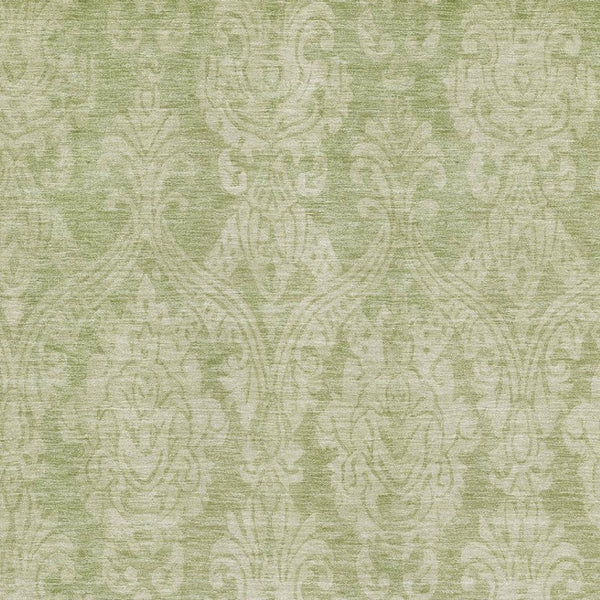 HomeRoots 10' Elegant Artichoke Green Damask Washable Area Rug - UV Protected, Pet-Friendly, Easy Care Design 696350