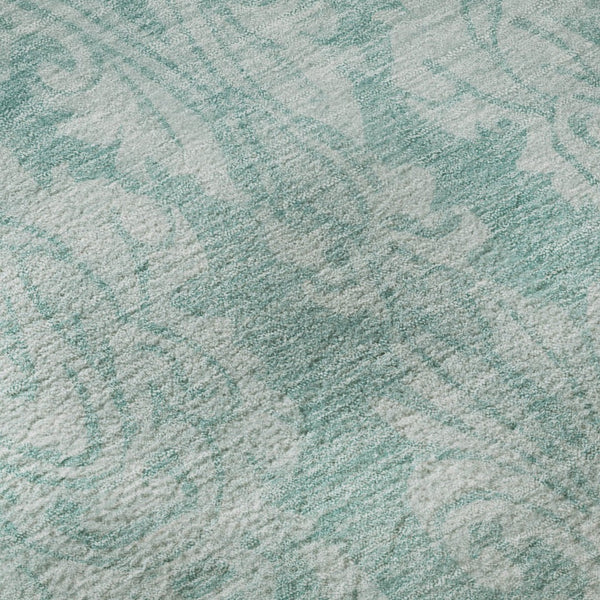 HomeRoots 8' Aqua Teal and Ivory Damask Round Rug – Washable, Durable, UV Protected for Modern Spaces 696353