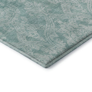 HomeRoots 8' X 10' Aqua Teal & Ivory Damask Area Rug – Washable, UV Protected, Durable for Family Spaces 696354