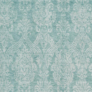 HomeRoots 10' Aqua Teal and Ivory Damask Area Rug - Washable, UV-Protected, Stain Resistant for Family Spaces 696356