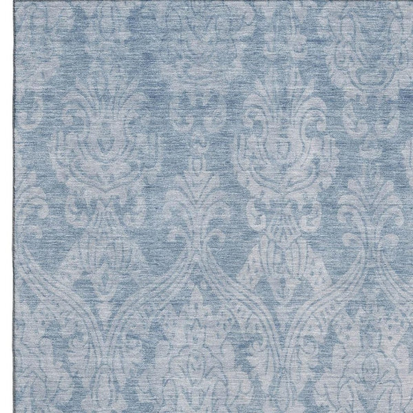HomeRoots 5' X 8' Elegant Blue And Ivory Damask Area Rug - Washable, UV Protected, Stain Resistant, Durable Design 696358