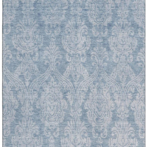 HomeRoots 5' X 8' Elegant Blue And Ivory Damask Area Rug - Washable, UV Protected, Stain Resistant, Durable Design 696358