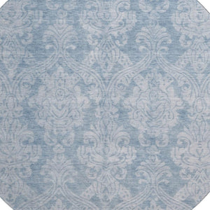 HomeRoots 8' Blue and Ivory Damask Washable Round Rug - Elegant, Durable, UV-Protected, Ideal for Homes with Kids & Pets 696359