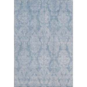 HomeRoots 9' X 12' Blue and Ivory Damask Area Rug - Washable, UV Protected, Stylish & Durable for High Traffic Areas 696361