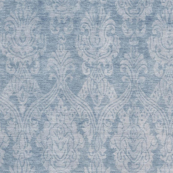 HomeRoots 9' X 12' Blue and Ivory Damask Area Rug - Washable, UV Protected, Stylish & Durable for High Traffic Areas 696361