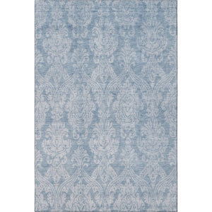 HomeRoots 10' X 14' Blue and Ivory Damask Area Rug - Washable, UV-Protected, Stylish & Durable for Your Home! 696362
