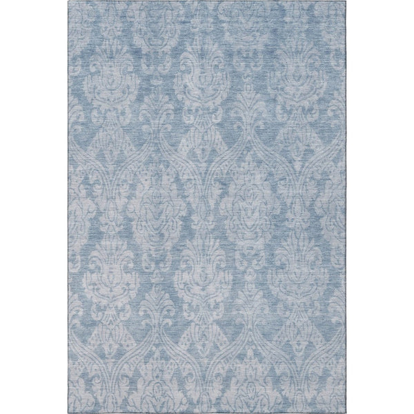 HomeRoots 10' X 14' Blue and Ivory Damask Area Rug - Washable, UV-Protected, Stylish & Durable for Your Home! 696362