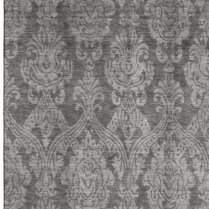 HomeRoots 5' X 8' Gray and Silver Damask Washable Area Rug with UV Protection for Elegant Home Decor Solutions 696364